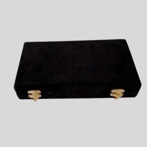 Black velvet case with gold clasps for wrestling side plates