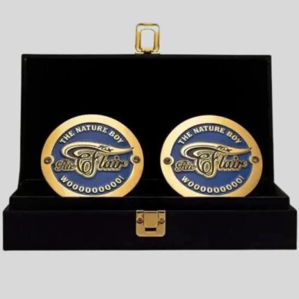 WWE Ric Flair Side Plates Championship Title Box Set – The Nature Boy "WOOOO!" Design – Brass Metal